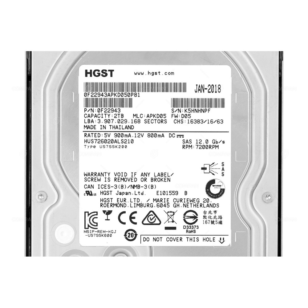 HUS726020ALS210-NIMBLEES3 HPE HARD DRIVE 2TB 7.2K 12G 3.5 LFF SAS FOR NIMBLE STORAGE ES3 HUS726020ALS210, 0F22943